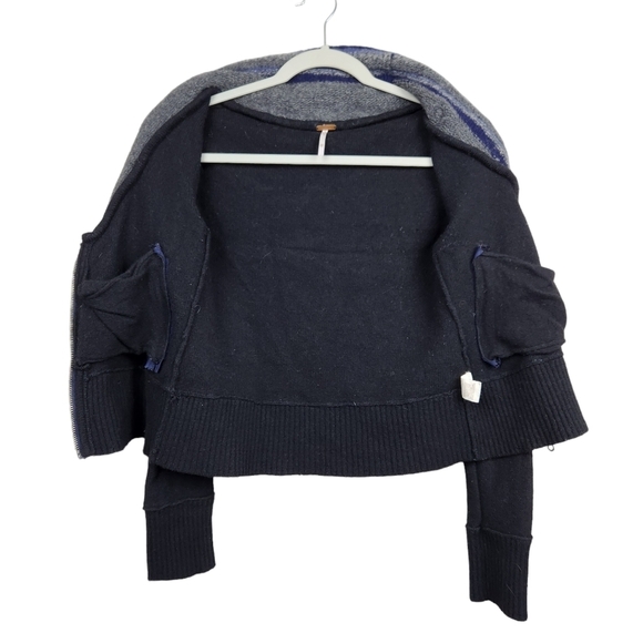 Free People Black Wool Sweater Jacket with Attached Stiped Scarf Women's XL - Picture 5 of 10